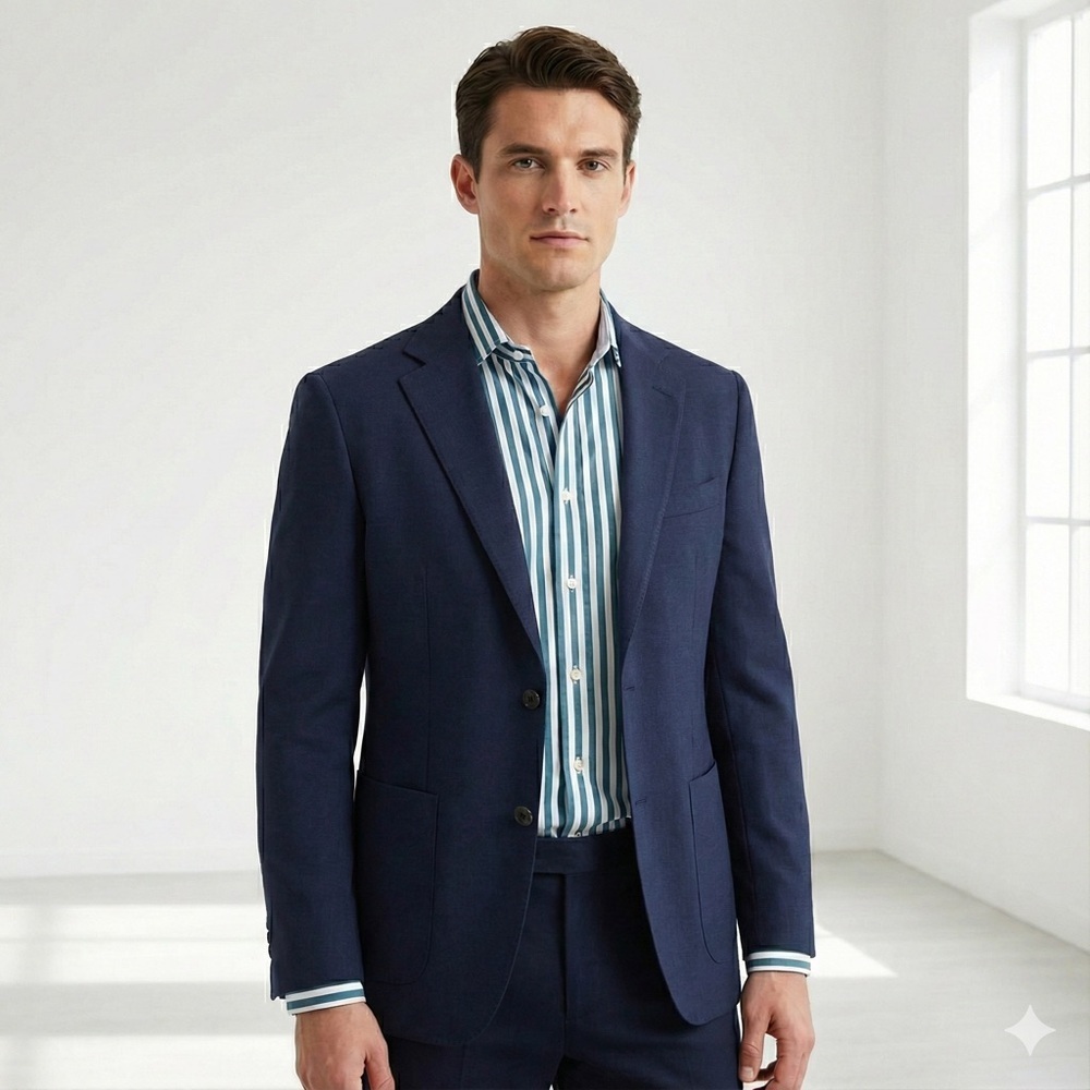 Ted Baker Teal & White Stripe Archive French Cuff Dress Shirt - US 16 (Large)